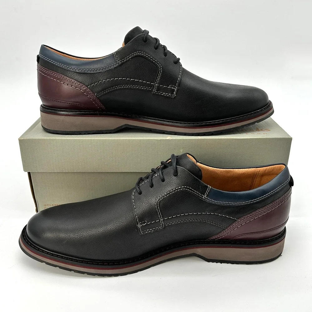 Clarks Monahan‎ Plain Size 13 M Mens Oxford Dress Casual Shoes Black Leather NEW